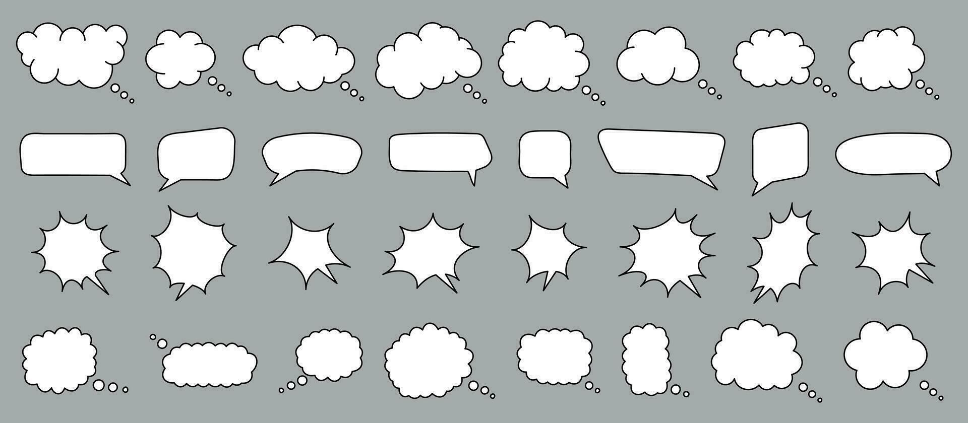 Collection of cloudy speech bubbles. Conversation bubble for design, social networks, websites, applications. Modern vector illustration.