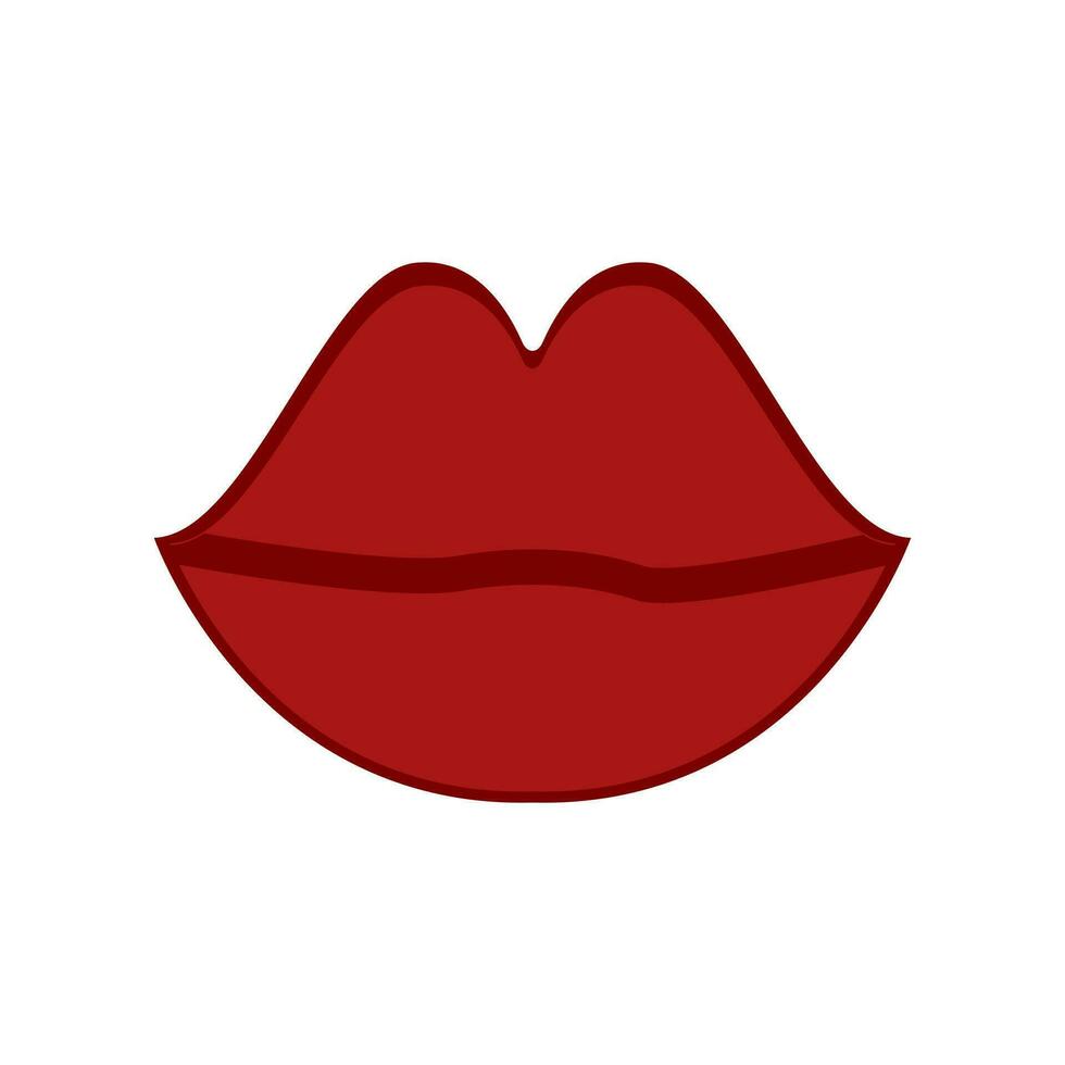 Simple Red Lips kiss. Vector patch, sticker isolated on white. Cool sexy red kissed. Cartoon Sign for print, in comics, Fashion, pop art, retro style