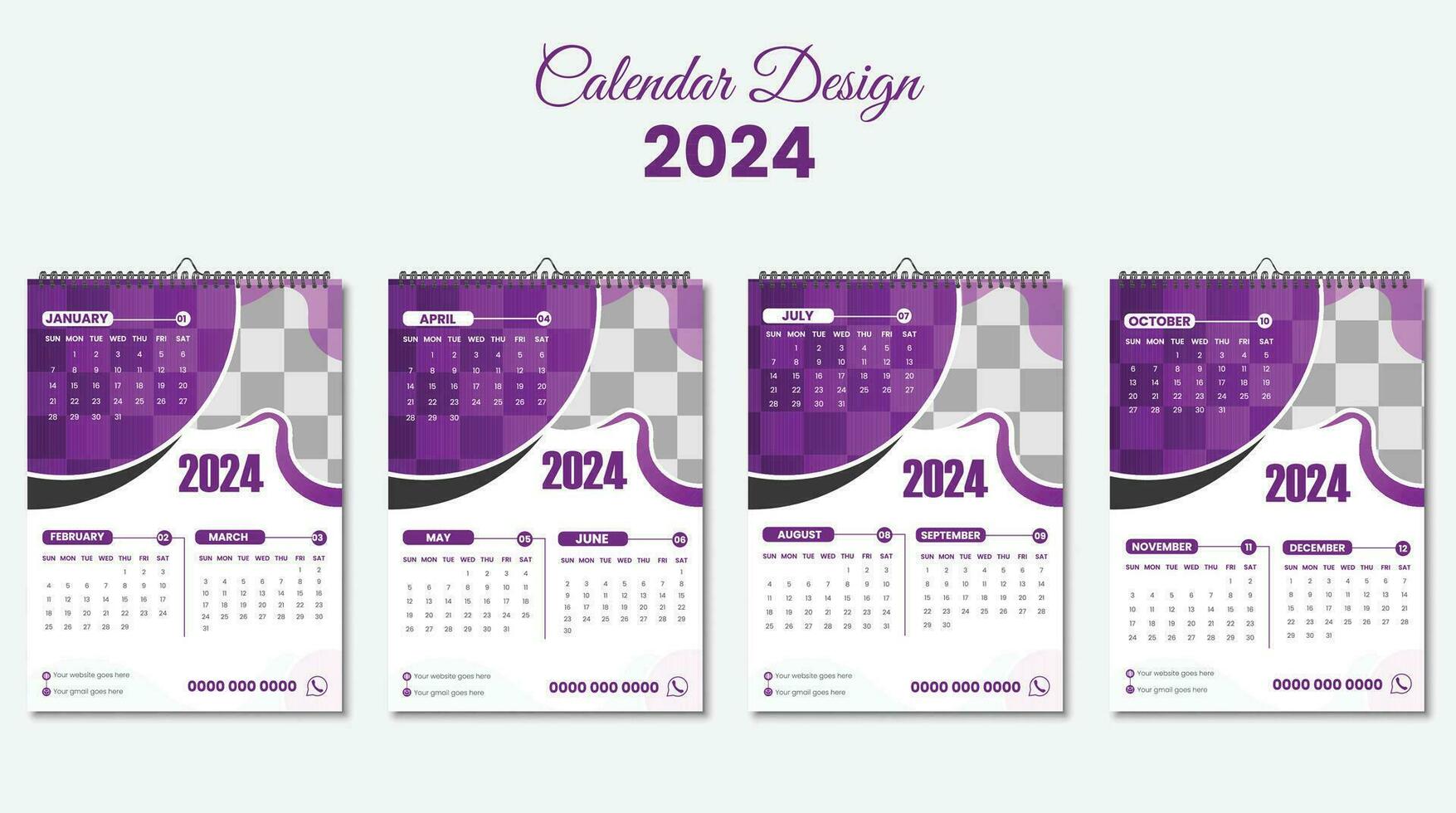 nuevo año escritorio calendario 2024 modelo con creativo formas pared calendario modelo para nuevo año. Pro vector