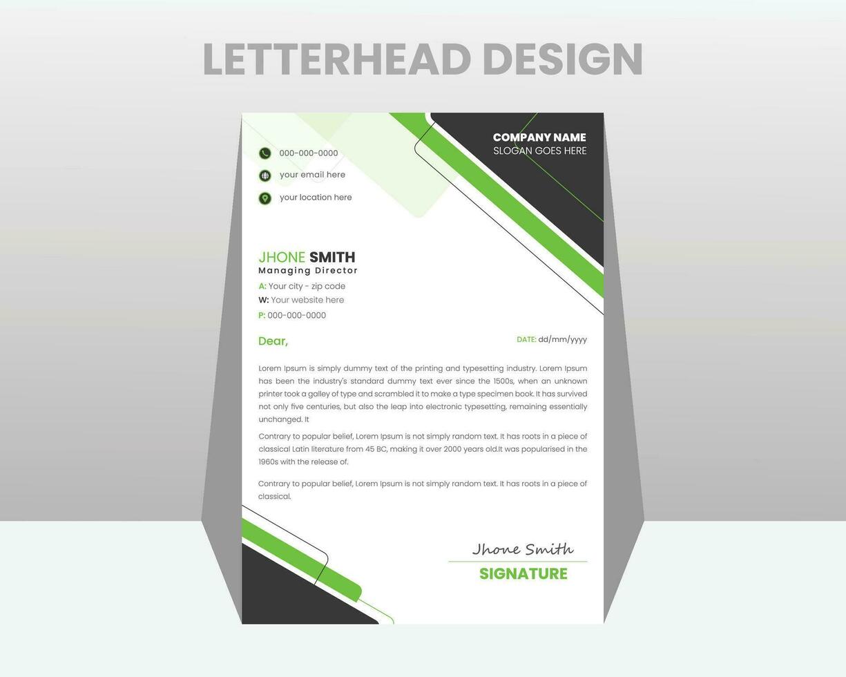 Modern and simple green letterhead design template for business. free vector. vector