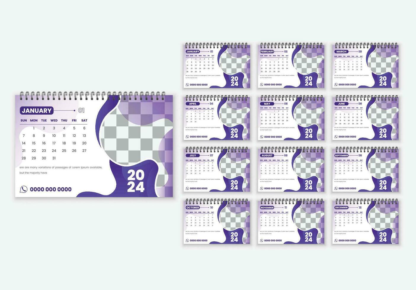 nuevo año escritorio calendario diseño con creativo resumen formas Pro vector. vector