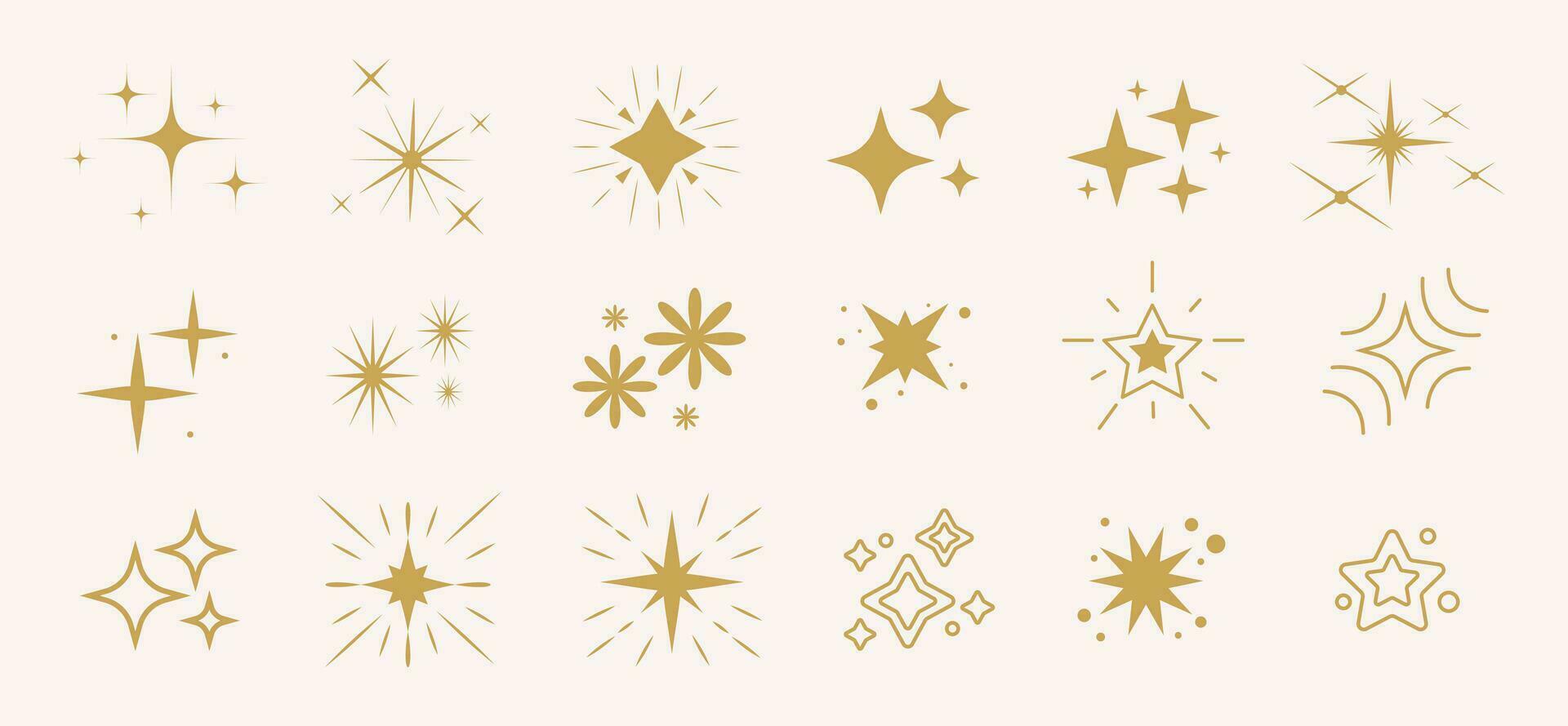 Yellow sparkles symbols vector. Set of l vector stars sparkle icon. Bright firework, decoration twinkle, shiny flash. Glowing light effect stars and bursts collection. Vector