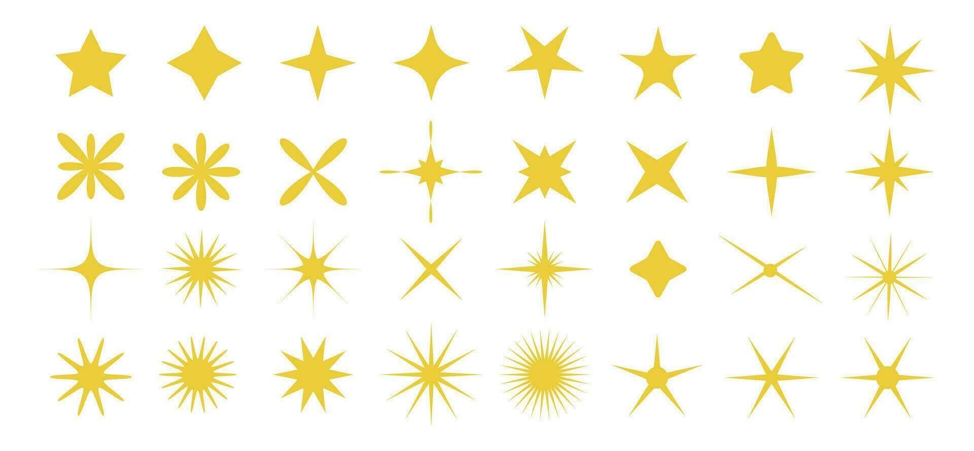 set of yellow stars sparkle icon. Star shapes collection. Modern geometric golden elements vector