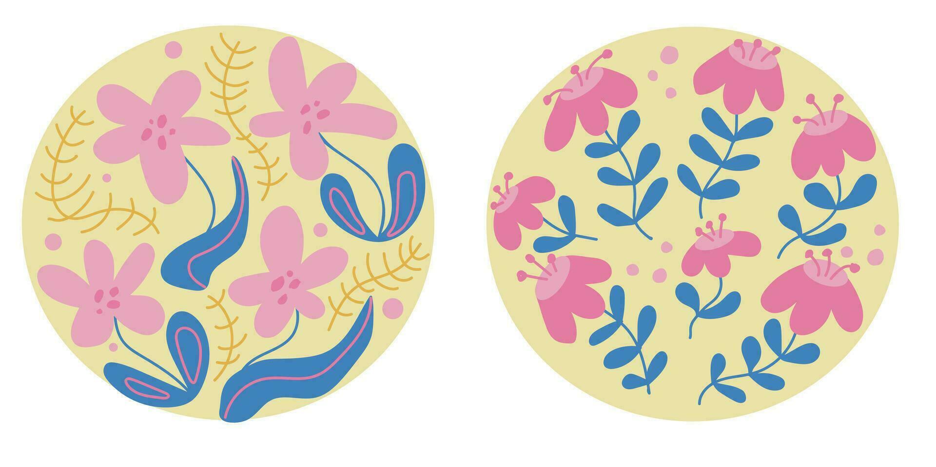 Groovy abstract pastel flower set. Organic circle shapes in trendy naive retro modern 60s 70s style. vector