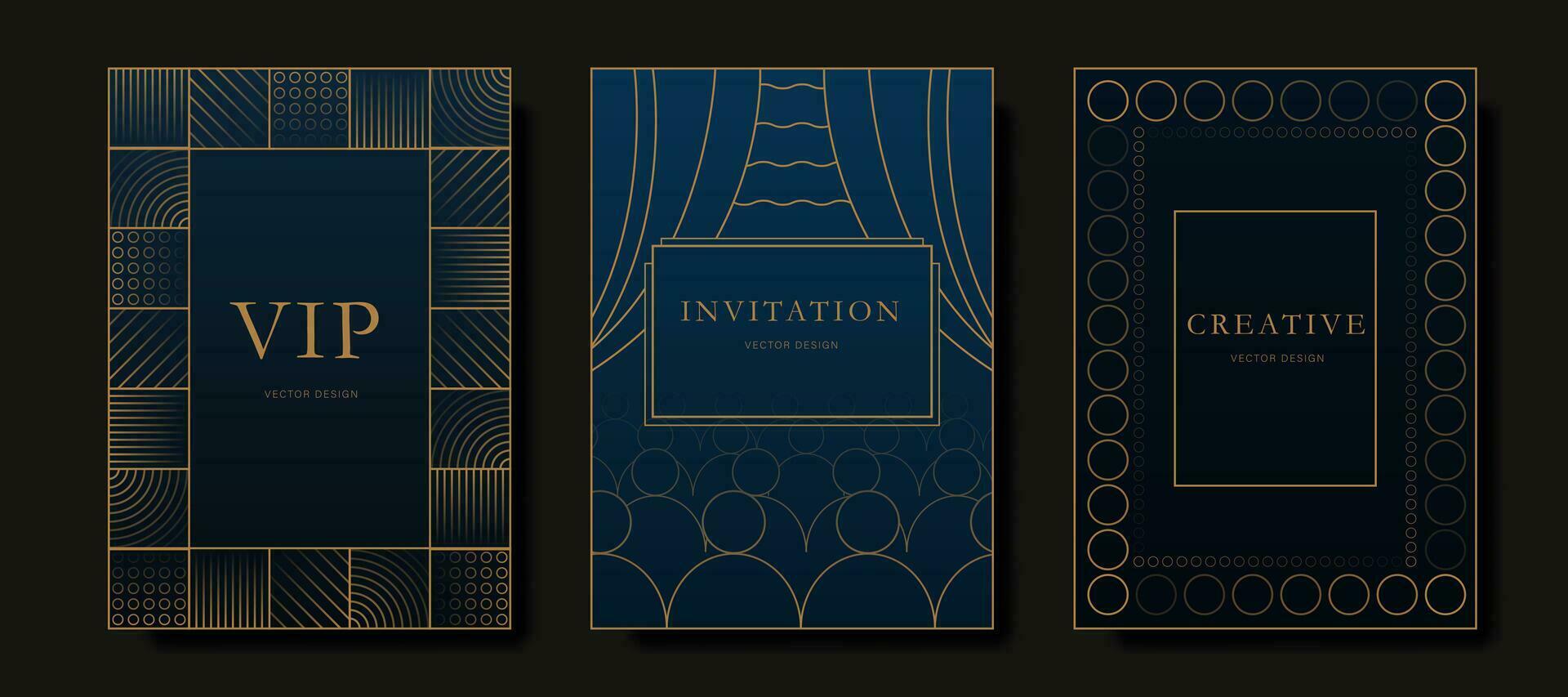 An elegant classic invitation card or postcard in an antique design with gold lines. Vector illustration.