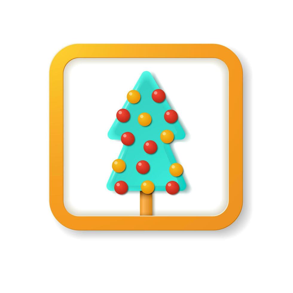 Decorated Christmas tree in 3D cartoon style. Vector illustration.