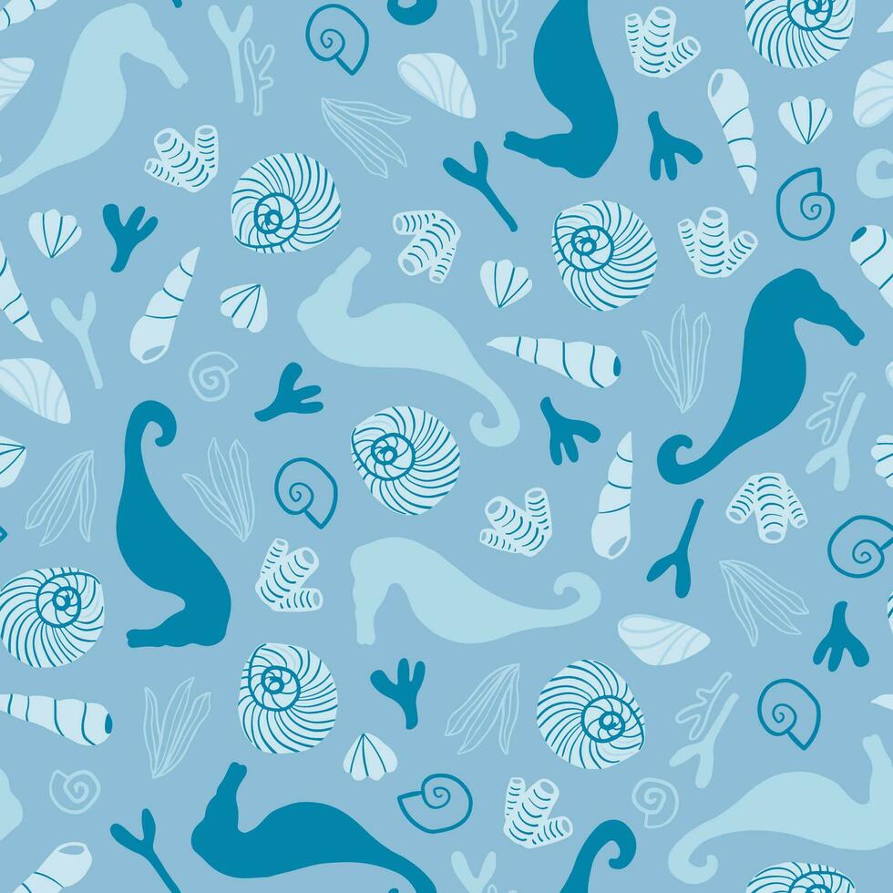 seahorse shells tile vector