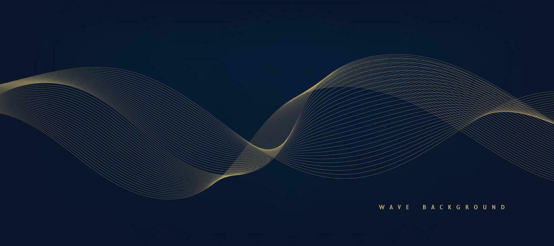 Vector abstract blue background with dynamic golden waves, lines and particles.