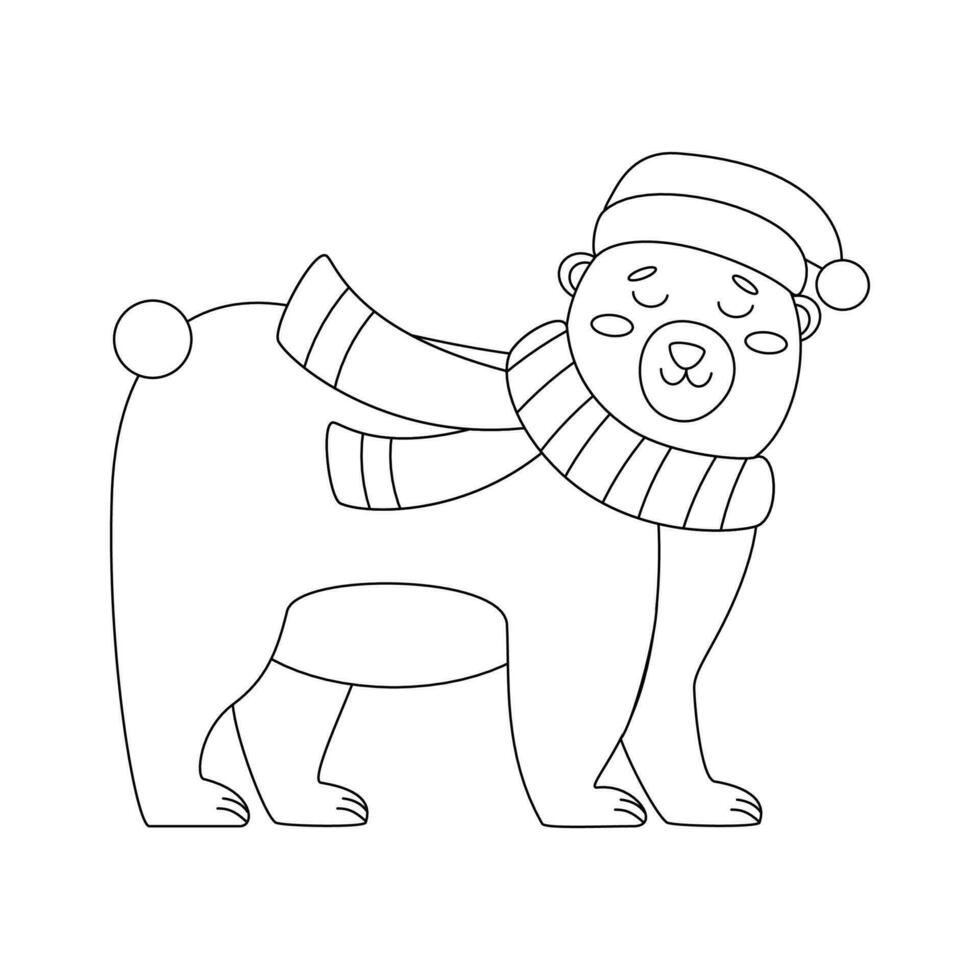 Christmas bear with a red hat and scarf. Winter holiday element. vector