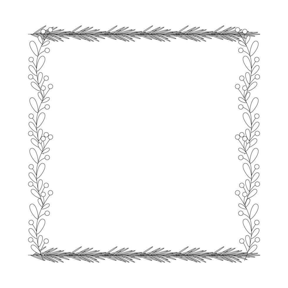 Christmas frame with tree branch and yellow berries, leaves. vector