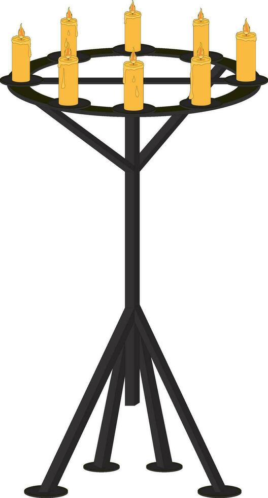 High black metal candelabrum with eight candles vector illustration