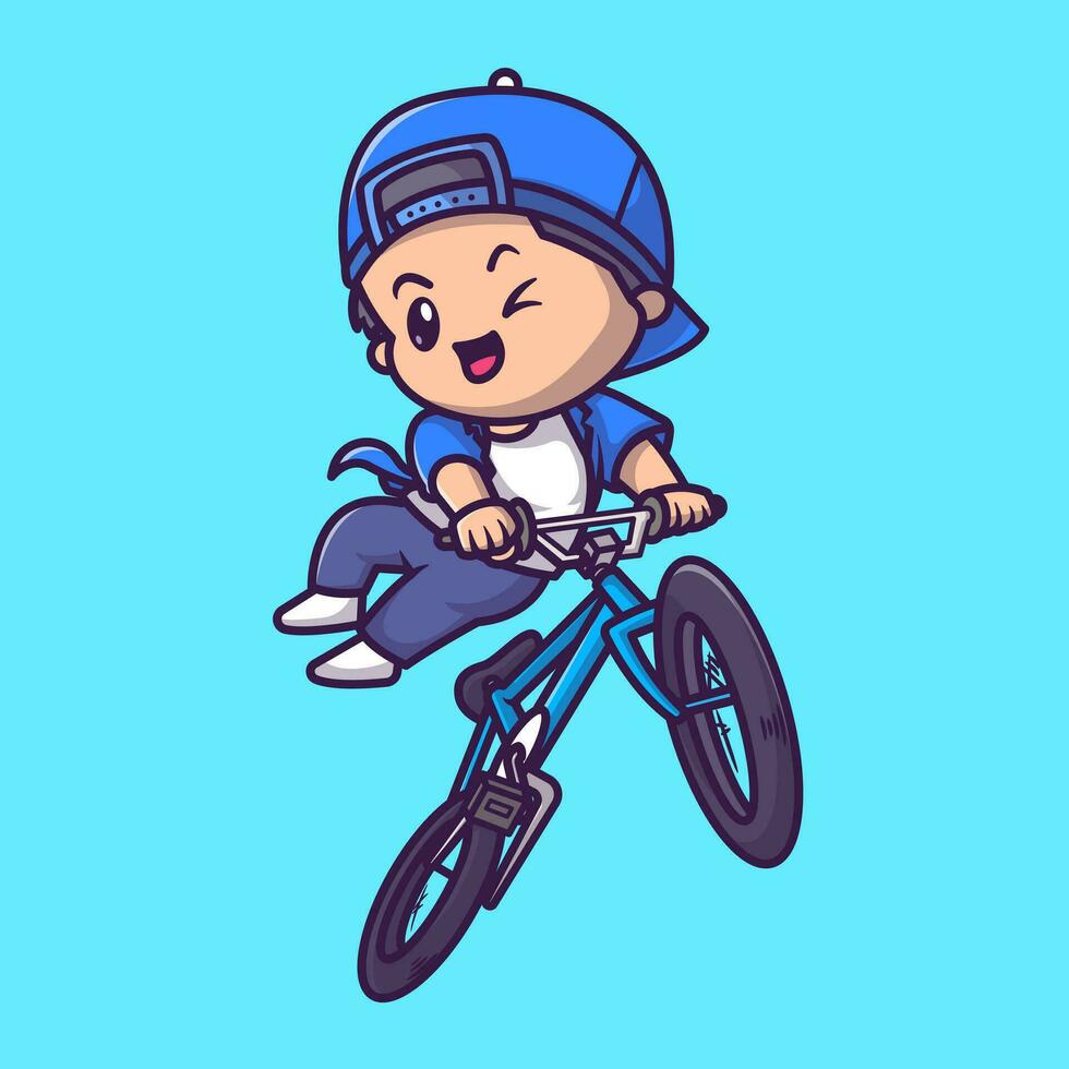 Cute Boy Riding Bicycle Cartoon Vector Icon Illustration. People Transportation Icon Concept Isolated Premium Vector. Flat Cartoon Style