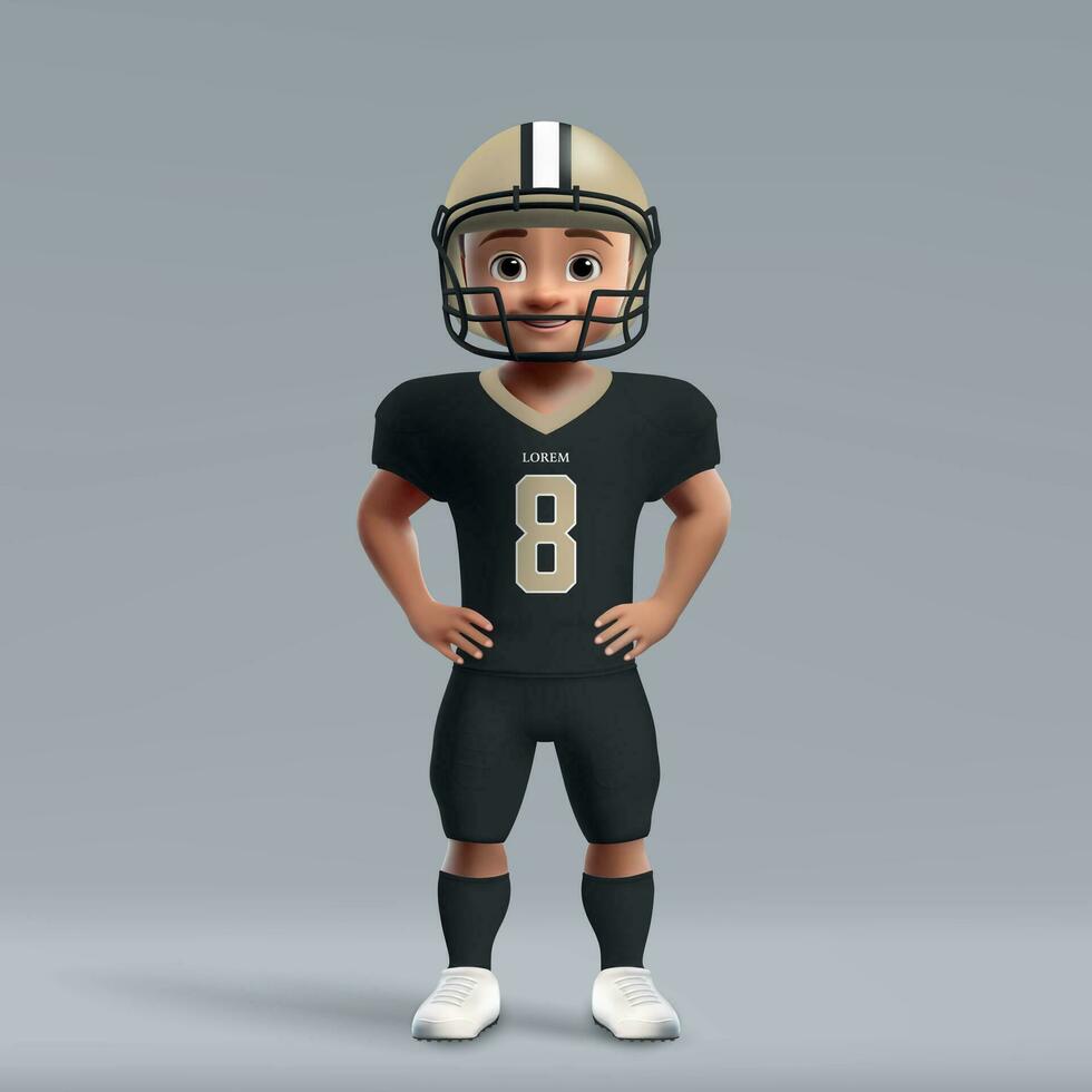 3d cartoon cute young american football player in uniform. vector