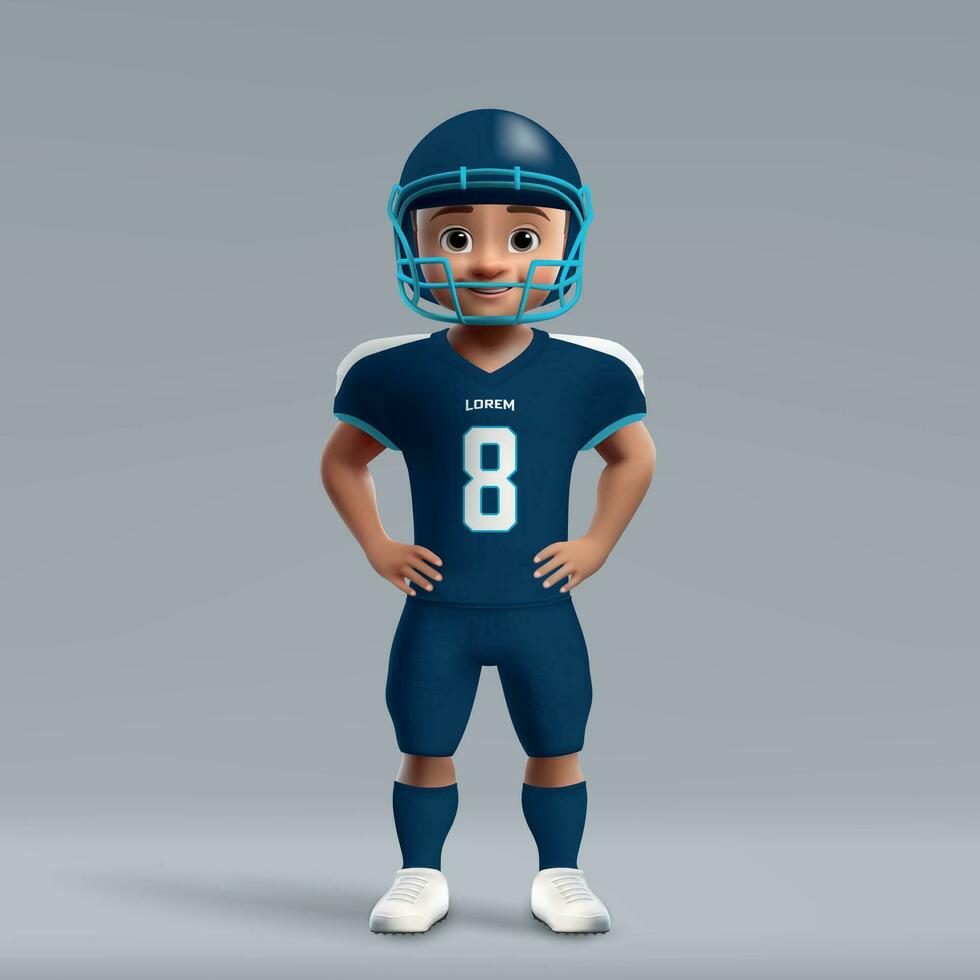 3d cartoon cute young american football player in uniform. vector