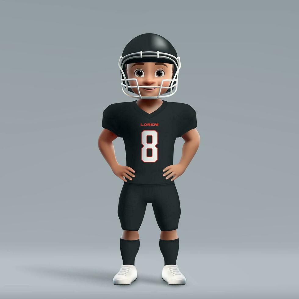 3d dibujos animados linda joven americano fútbol americano jugador en uniforme. vector