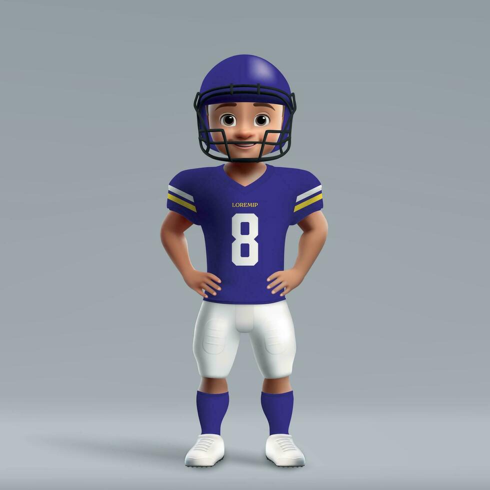 3d cartoon cute young american football player in uniform. vector