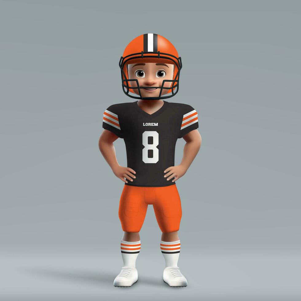 3d cartoon cute young american football player in uniform. vector