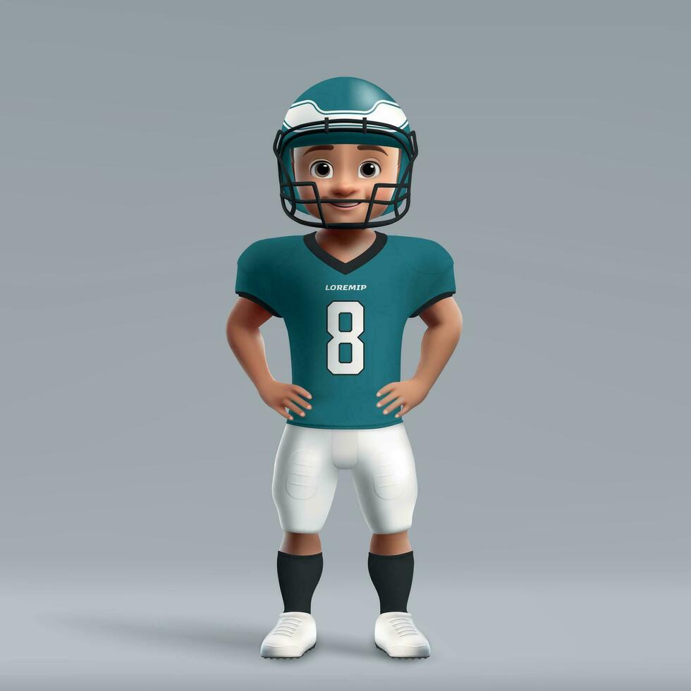 3d cartoon cute young american football player in uniform. vector