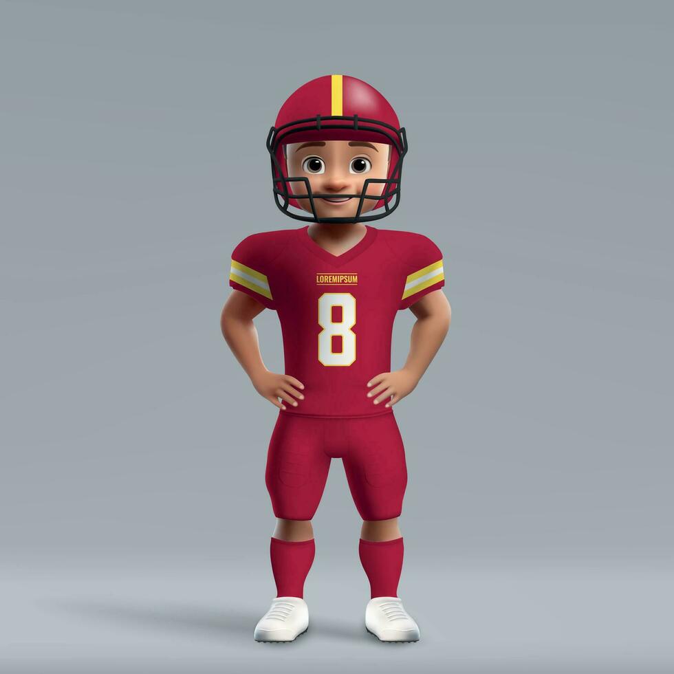 3d cartoon cute young american football player in uniform. vector