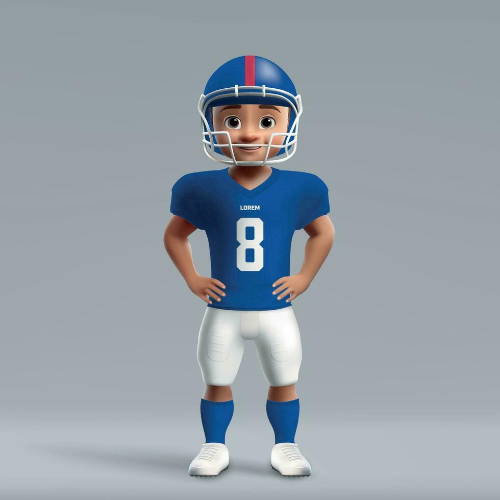 3d cartoon cute young american football player in uniform. vector