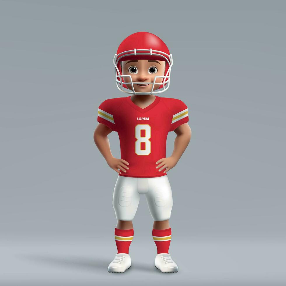 3d cartoon cute young american football player in uniform. vector