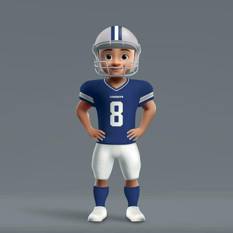 3d cartoon cute young american football player in uniform. vector