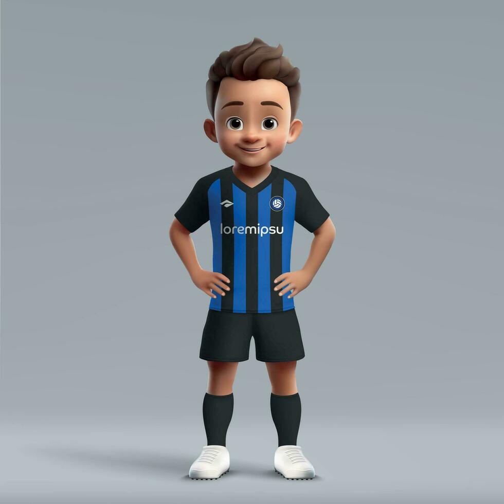 3d cartoon cute young soccer player in football uniform vector