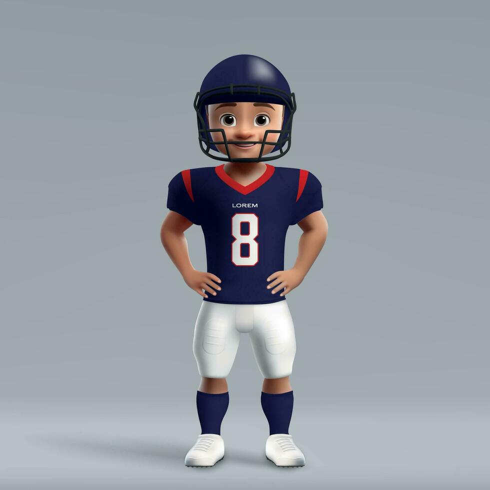 3d cartoon cute young american football player in uniform. vector