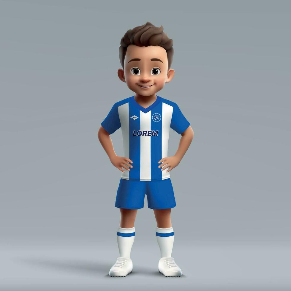 3d cartoon cute young soccer player in football uniform. vector