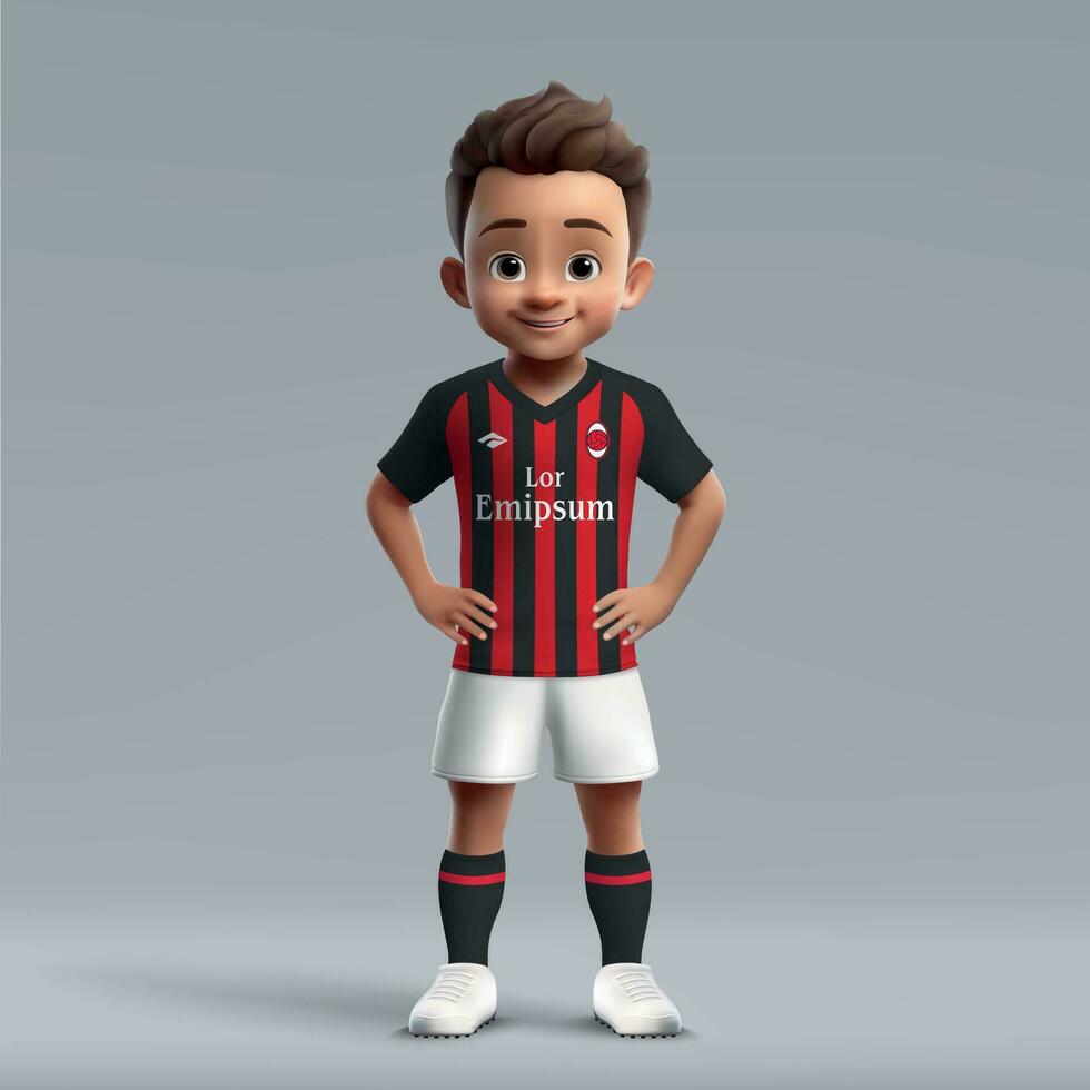 3d cartoon cute young soccer player in football uniform vector