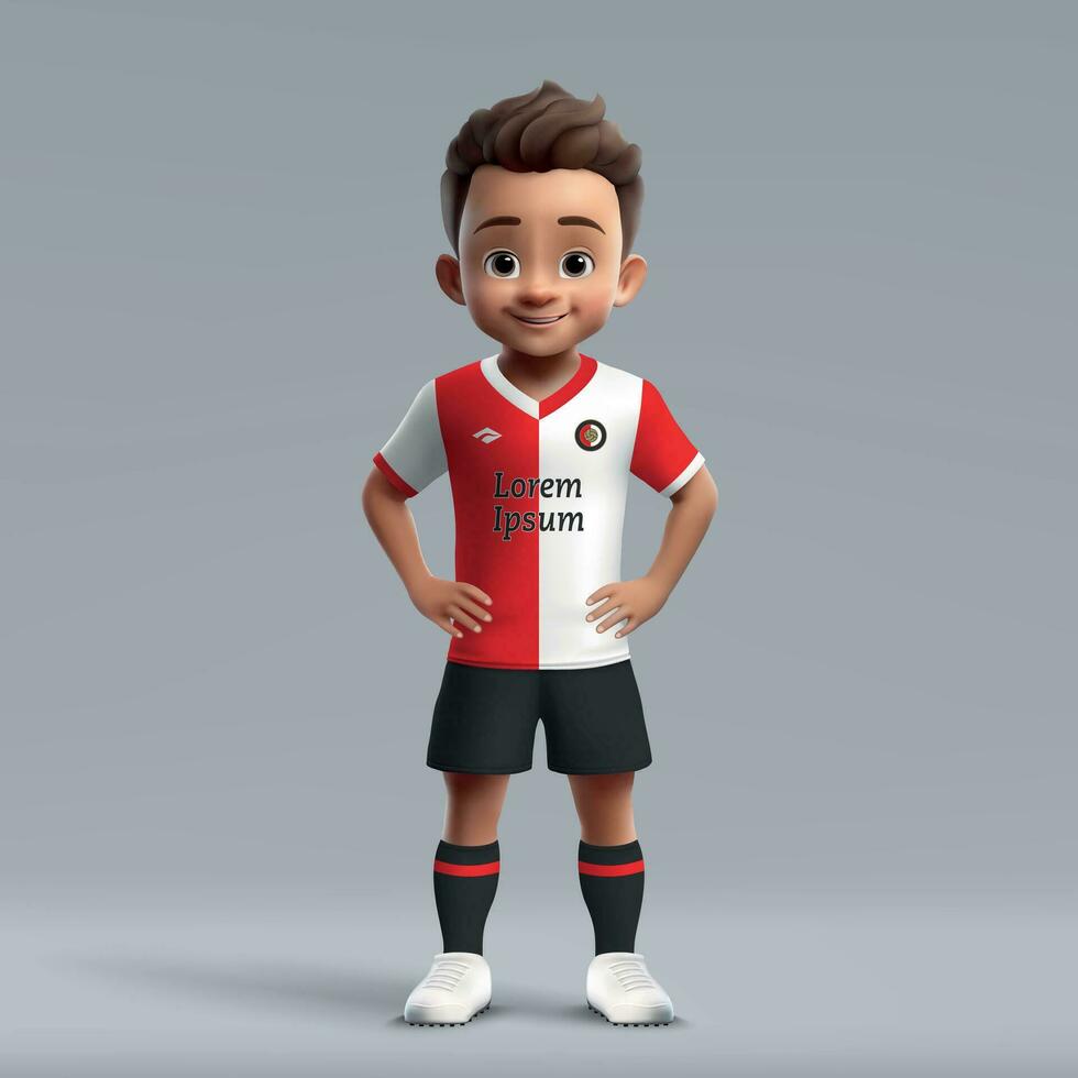 3d cartoon cute young soccer player in football uniform. vector