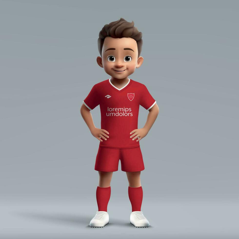 3d cartoon cute young soccer player in football uniform vector