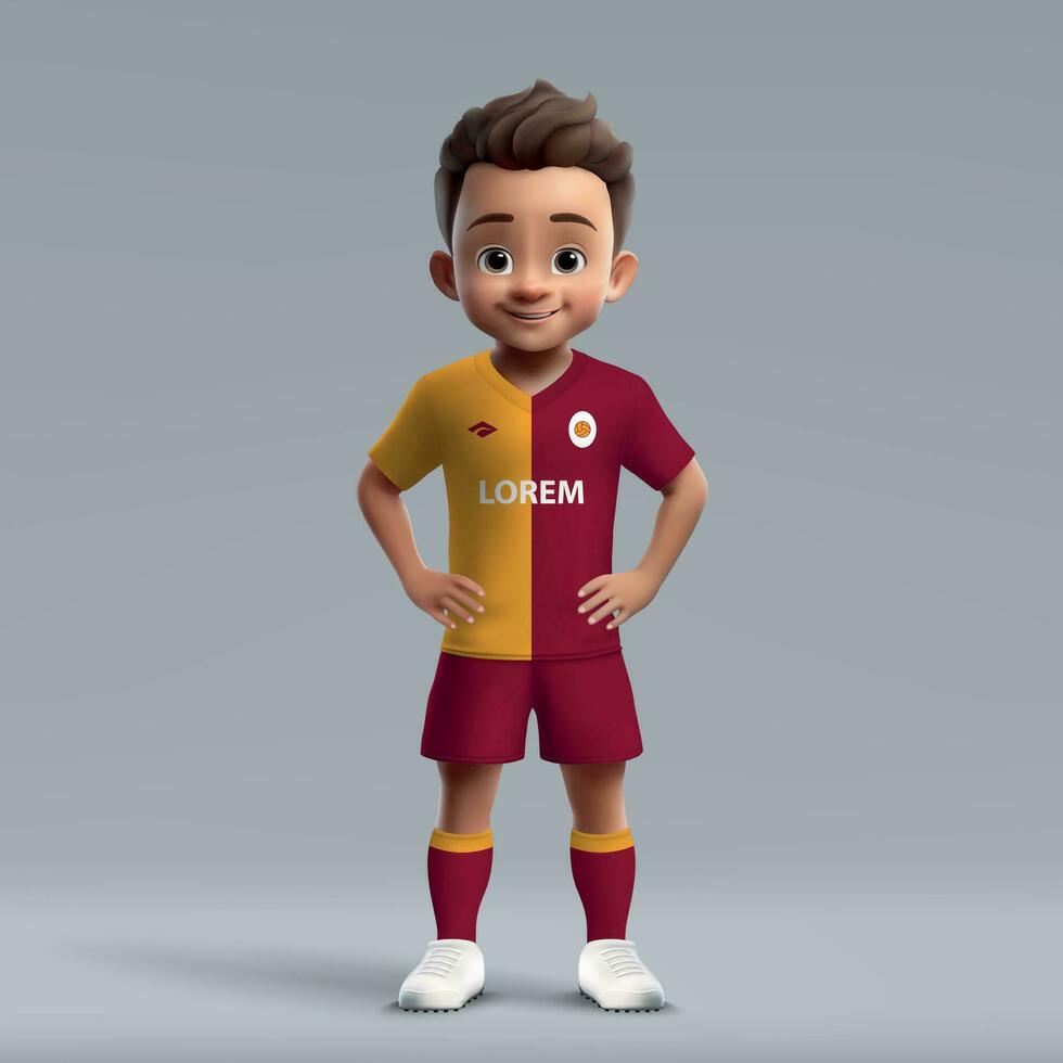 3d cartoon cute young soccer player in football uniform. vector