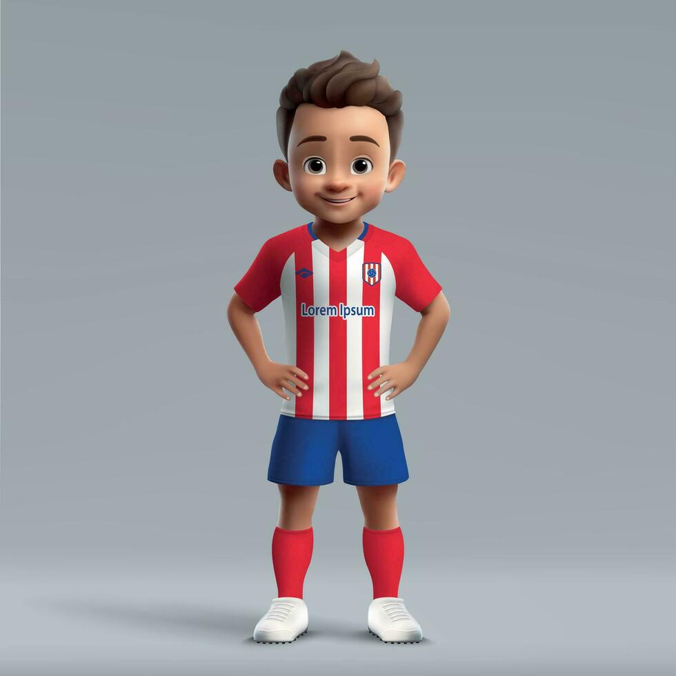 3d cartoon cute young soccer player in football uniform vector