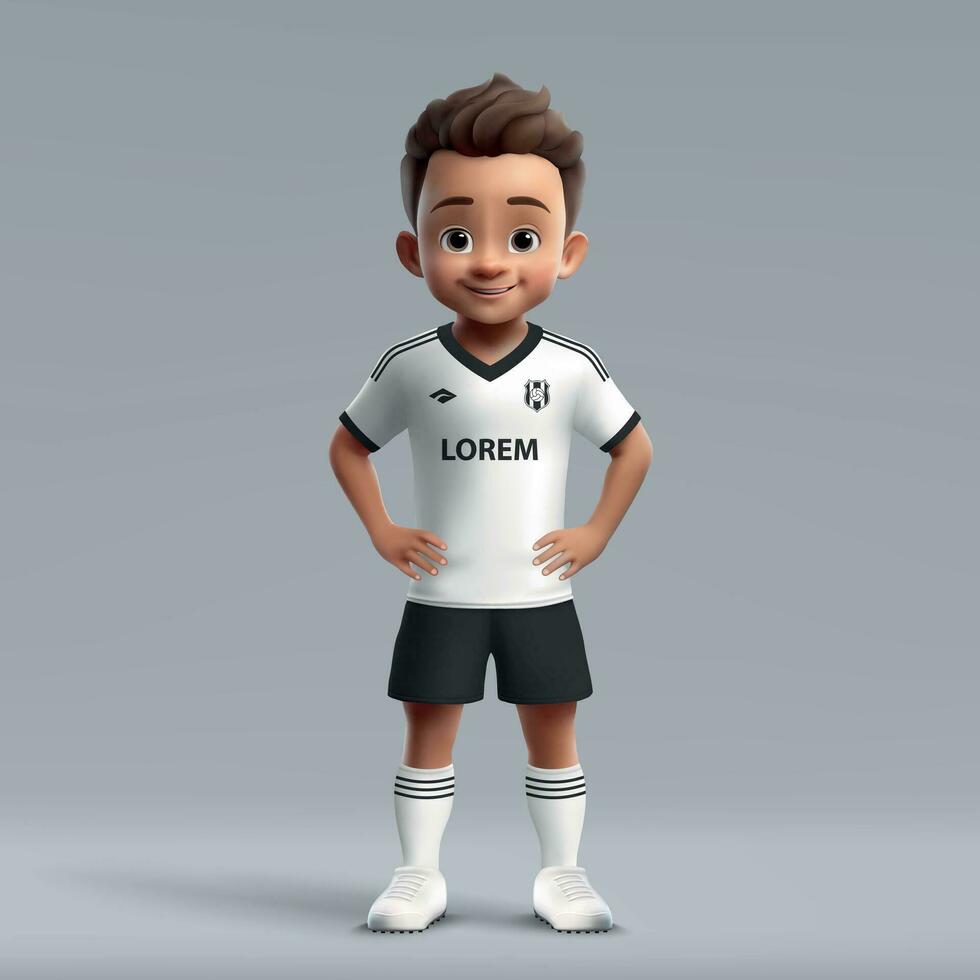 3d cartoon cute young soccer player in football uniform. vector