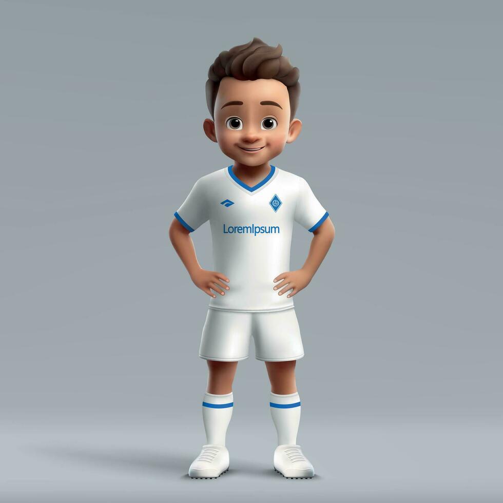 3d cartoon cute young soccer player in football uniform. vector