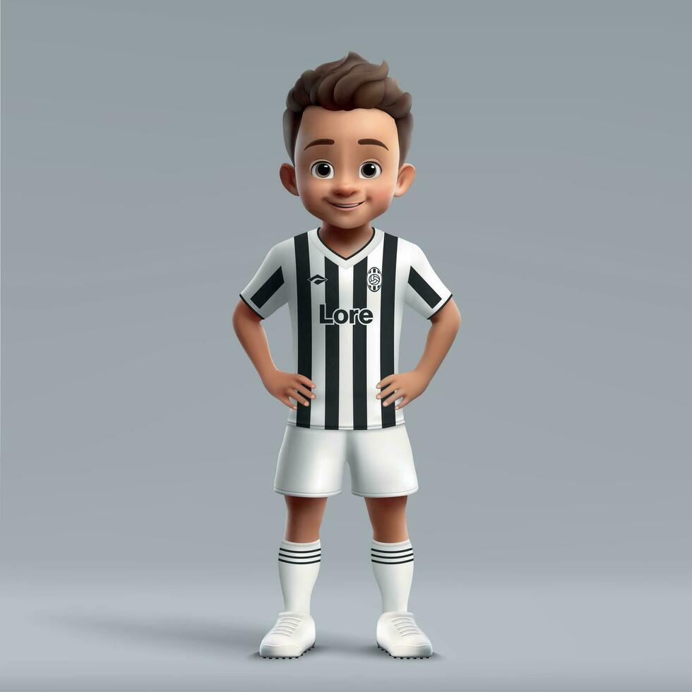 3d cartoon cute young soccer player in football uniform vector