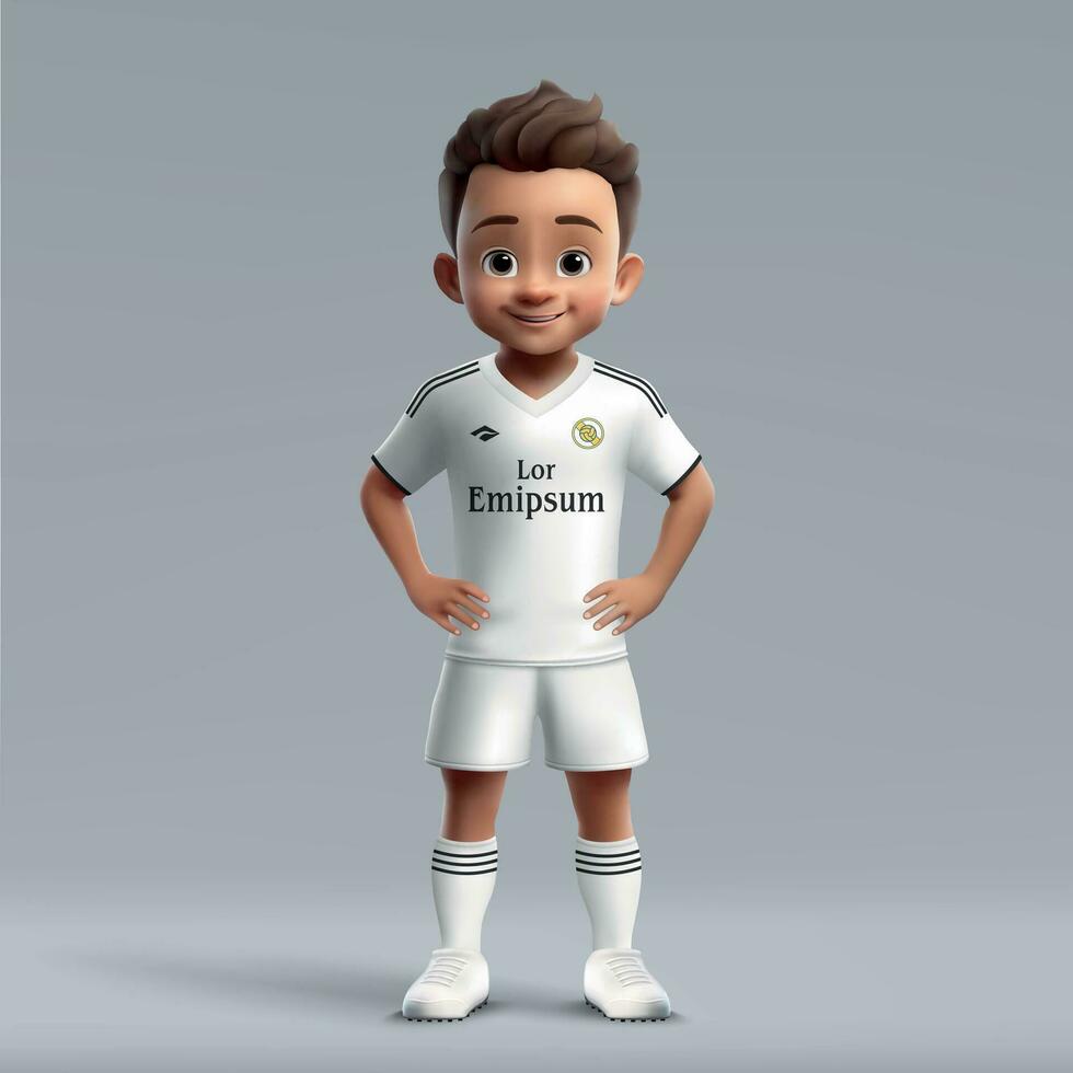 3d cartoon cute young soccer player in football uniform vector