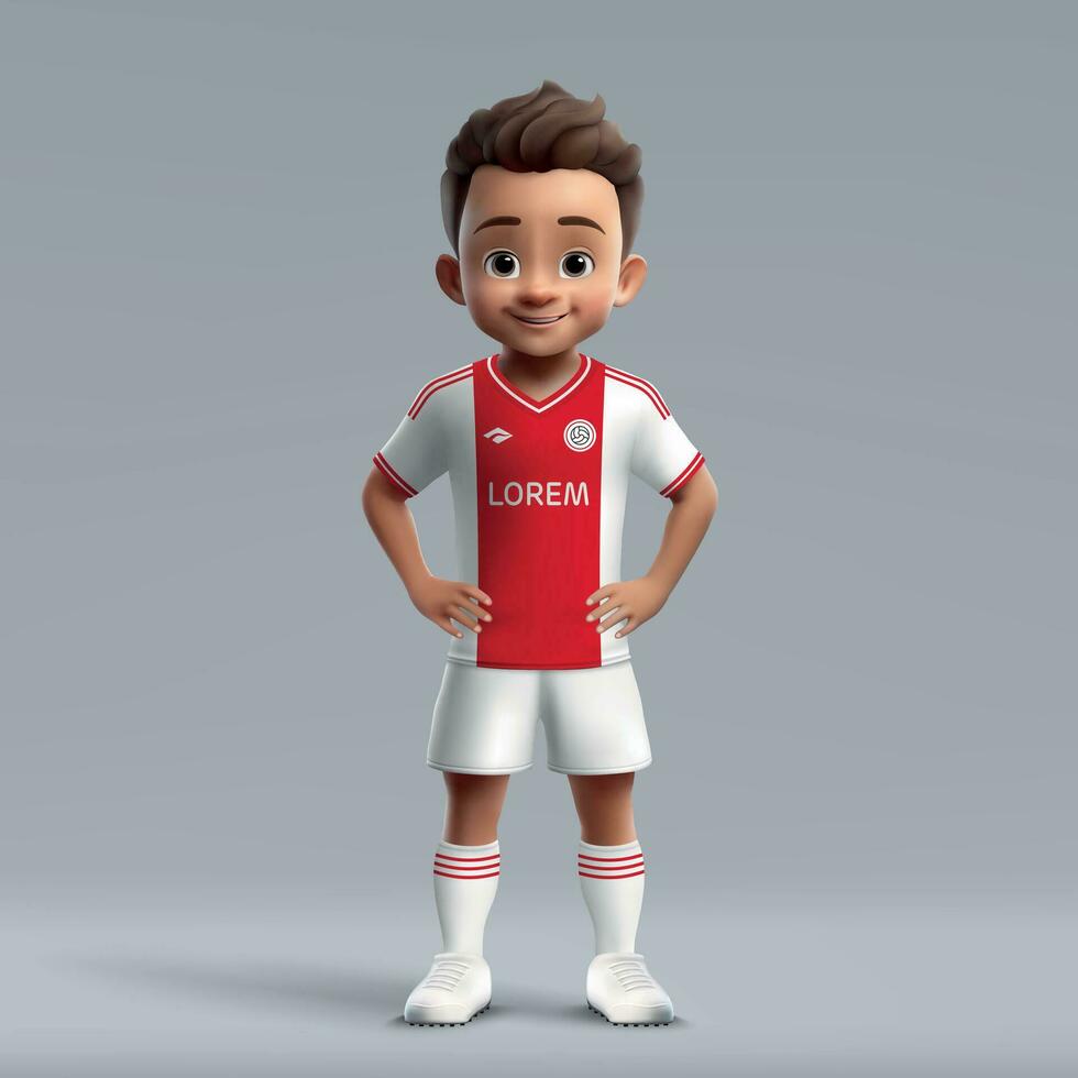 3d cartoon cute young soccer player in football uniform. vector