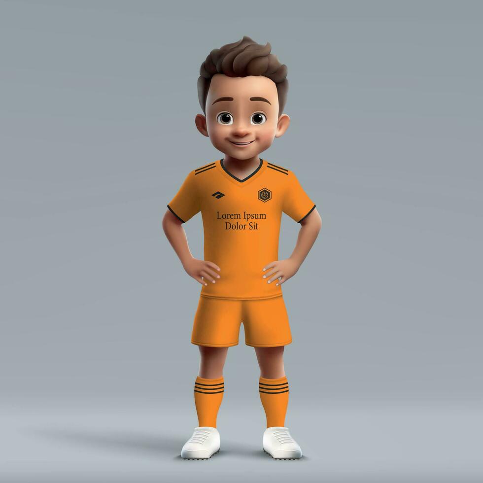 3d cartoon cute young soccer player in football uniform. vector