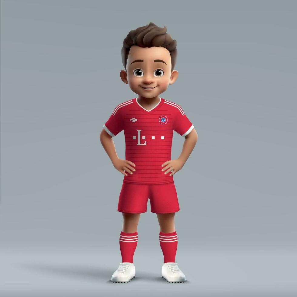 3d dibujos animados linda joven fútbol jugador en fútbol americano uniforme vector