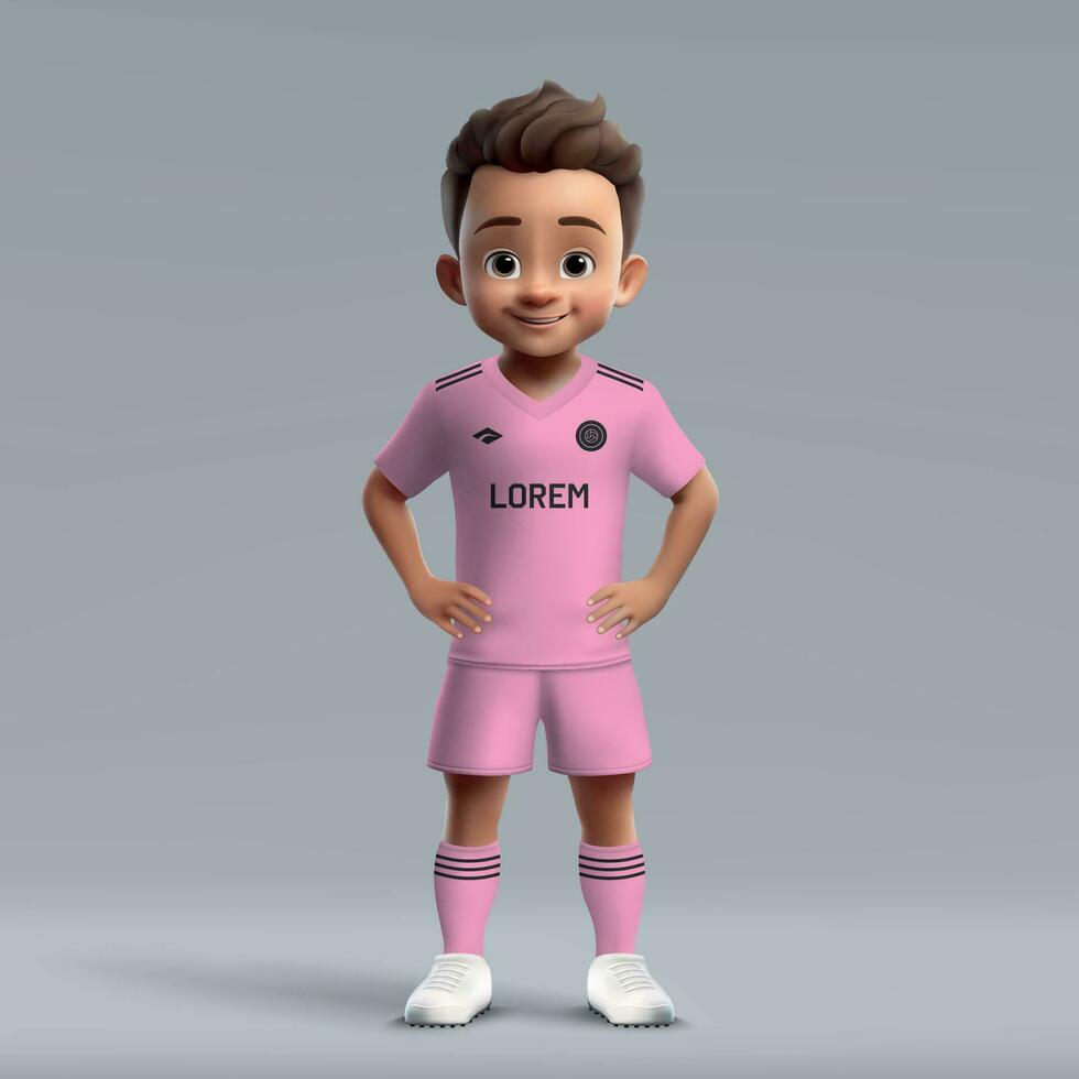 3d cartoon cute young soccer player in football uniform. vector