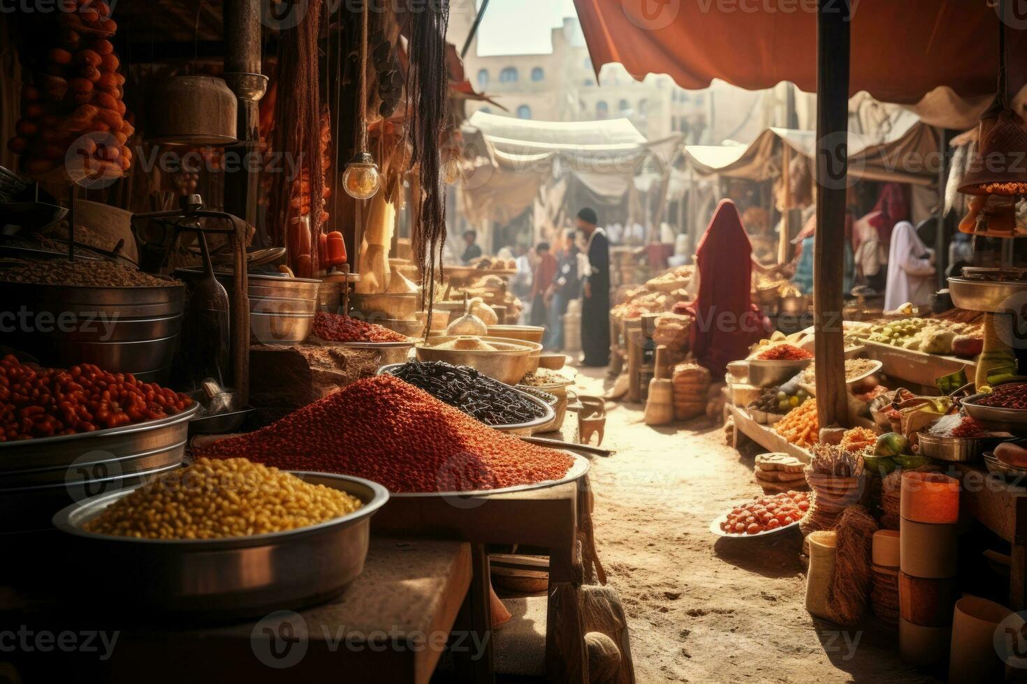 AI Generated Red bazaar cooking traditional food ingredient travel yellow oriental spice colorful photo