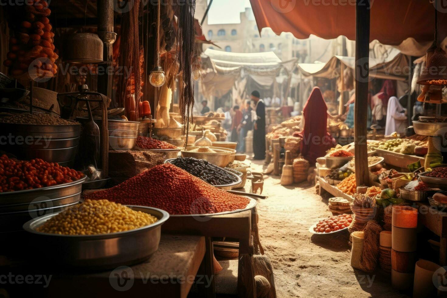 ai generado rojo bazar Cocinando tradicional comida ingrediente viaje amarillo oriental especia vistoso foto