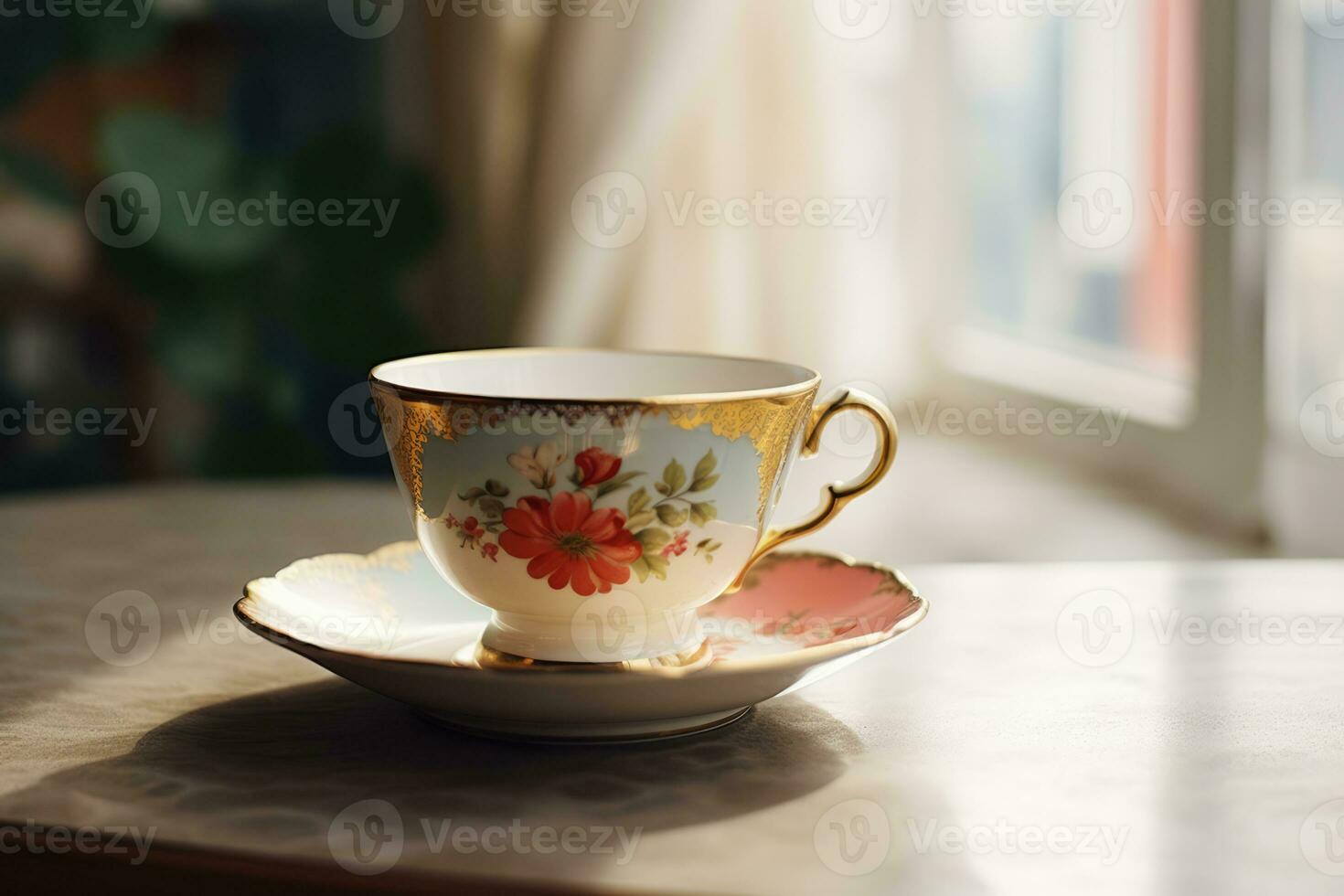 AI Generated Morning drink vintage antique beverage food breakfast english saucer romantic flower photo