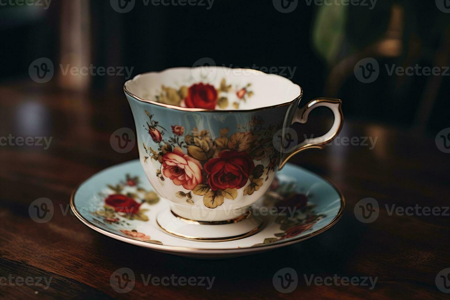 AI Generated Hot elegance saucer set teacup china crockery beverage white old tableware cups photo