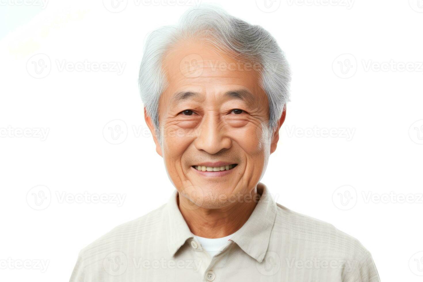 AI Generated Asian white background old adult hair older isolated face male lifestyle happy person photo