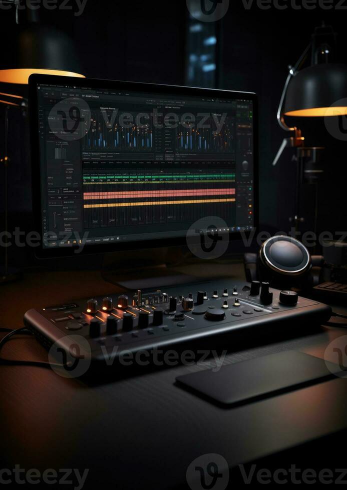 AI Generated Production electronic composer panel technology equipment record control music audio photo