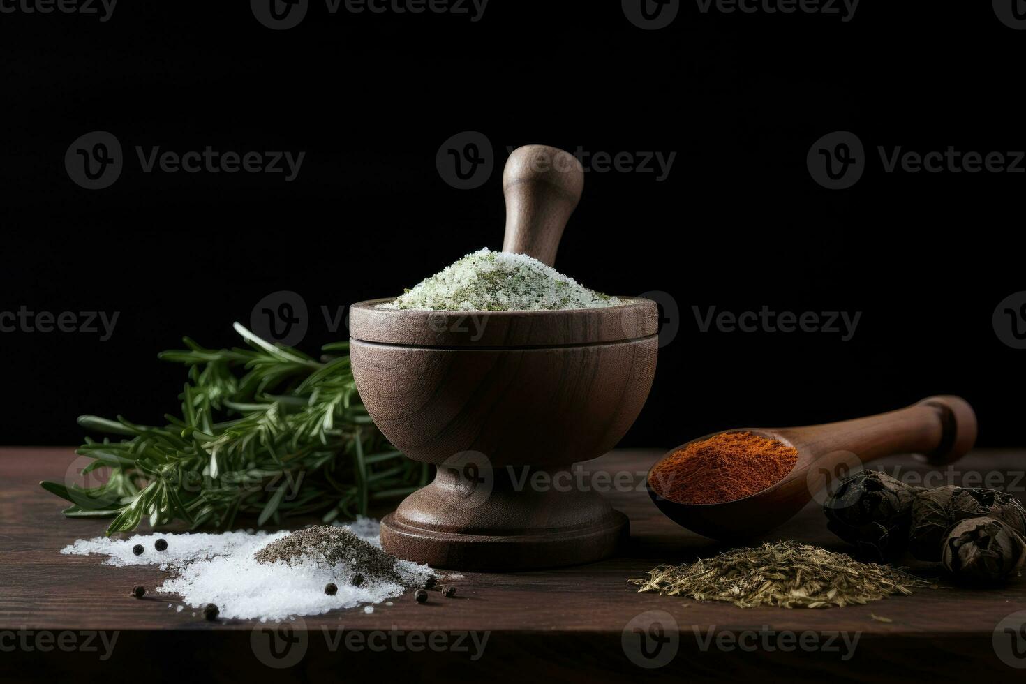 AI Generated Healthy background herb white wooden spice red spoon turmeric organic herbal seasoning photo