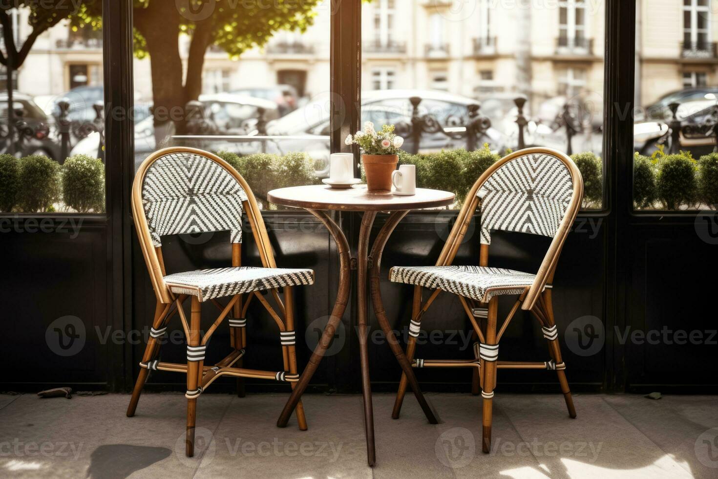 AI Generated Nobody design exterior wooden empty patio restaurant outside city wood outdoors dinner photo